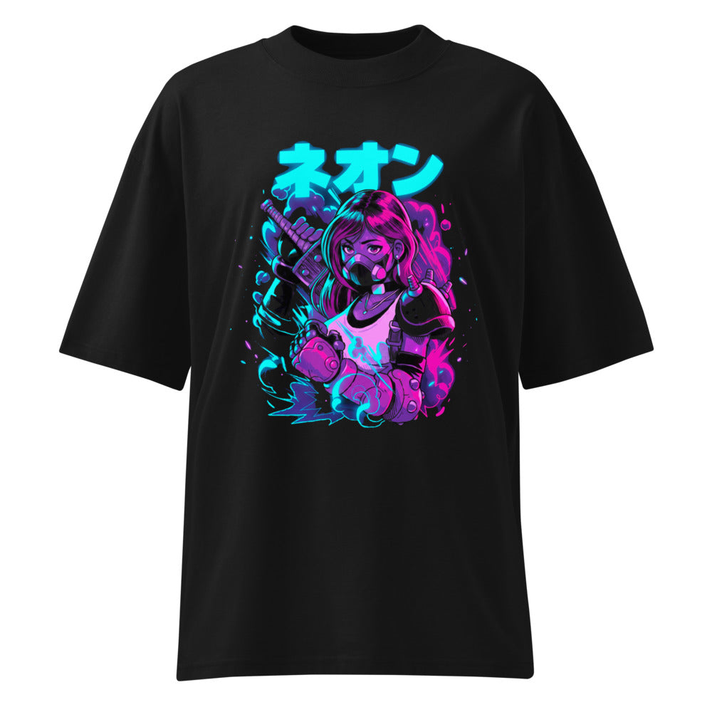 Oversize Neon Gas Mask Girl Cyberpunk Armor - Frente fantasma