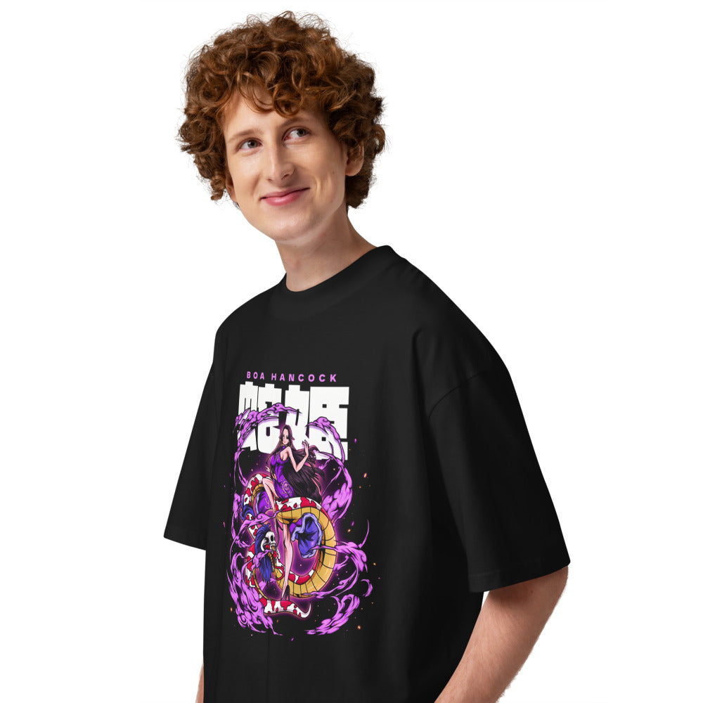 Oversize One Piece Boa Hancock Purple Snake Smoke - Modelo masculino lateral