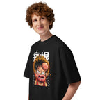 Oversize One Piece Luffy Crying Swollen Lips Kanji - Modelo masculino lateral