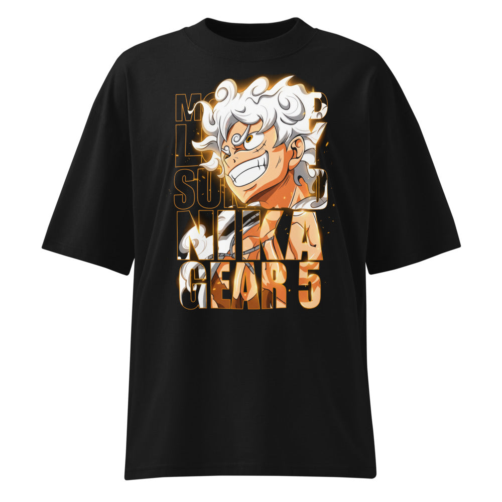 Oversize One Piece Luffy Gear 5 Nika Gold Typography - Frente fantasma