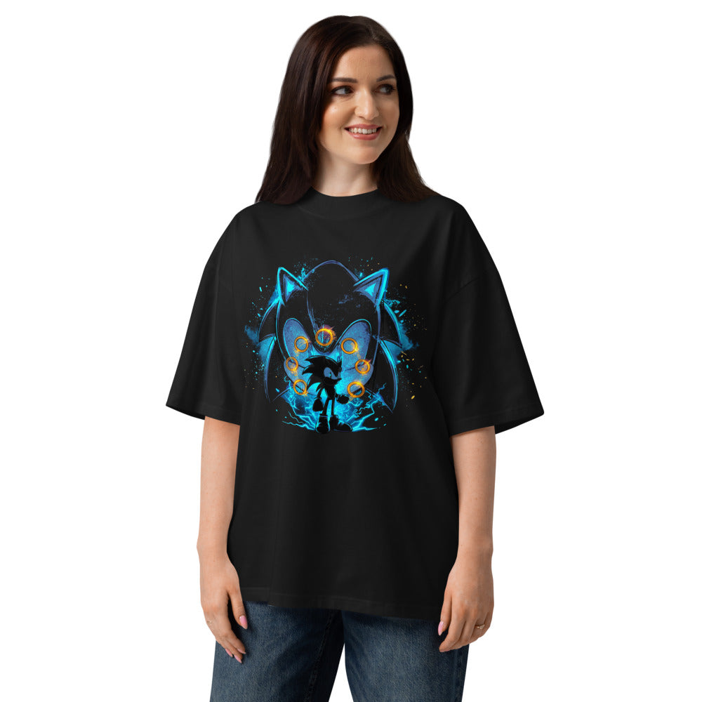 Oversize Sonic Giant Head Gold Rings Lightning - Modelo femenina