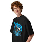 Oversize Water Wizard Blue Dragon Splash - Modelo masculino lateral
