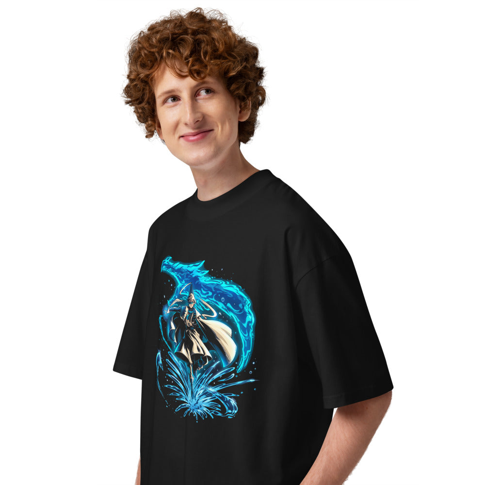 Oversize Water Wizard Blue Dragon Splash - Modelo masculino lateral