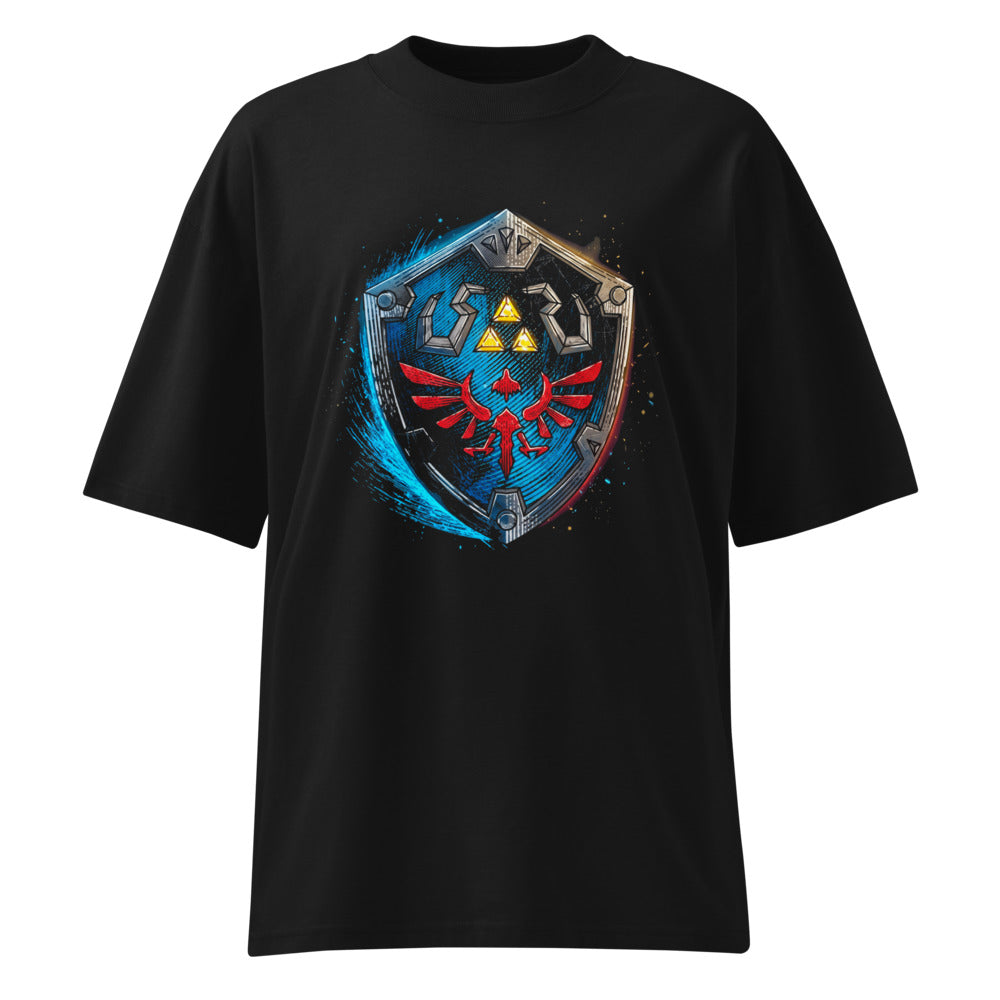 Oversize Zelda Hylian Shield Triforce Blue Brushstroke - Frente fantasma