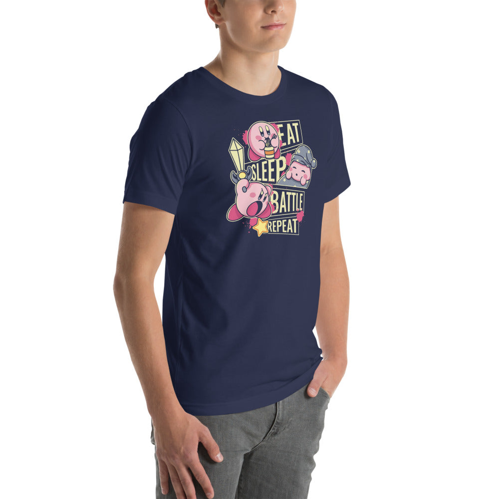 Playera Eat, Sleep, Battle and Repeat Kirby - Modelo masculino lateral