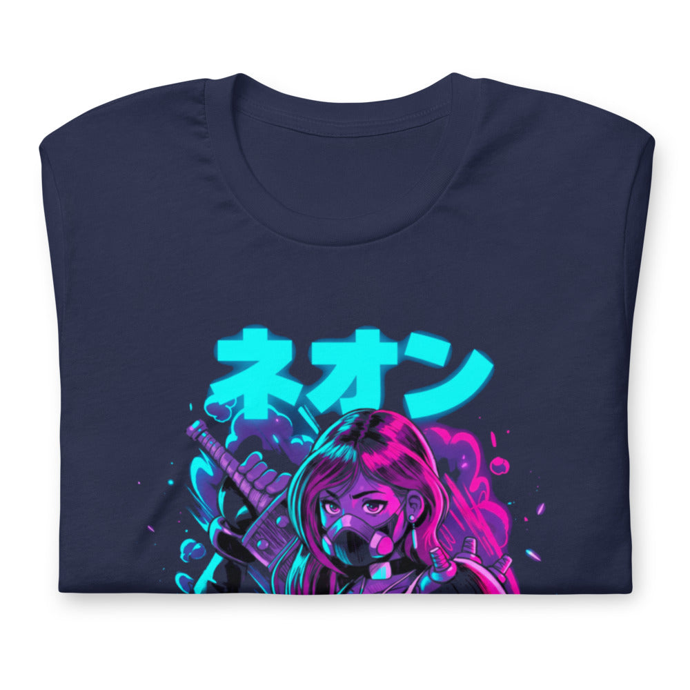 Playera Neon Gas Mask Girl Cyberpunk Armor - Doblado