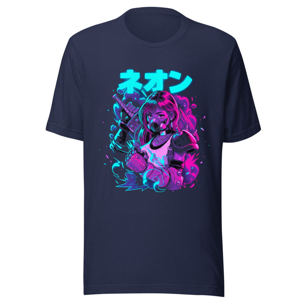 Playera Neon Gas Mask Girl Cyberpunk Armor - Frente grande