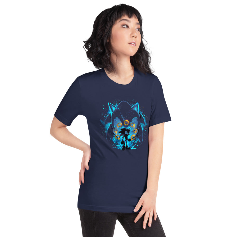 Playera Sonic Giant Head Gold Rings Lightning - Modelo femenina