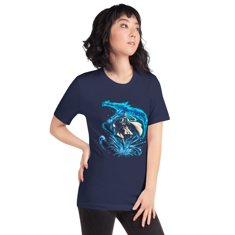 Playera Water Wizard Blue Dragon Splash - Modelo femenina