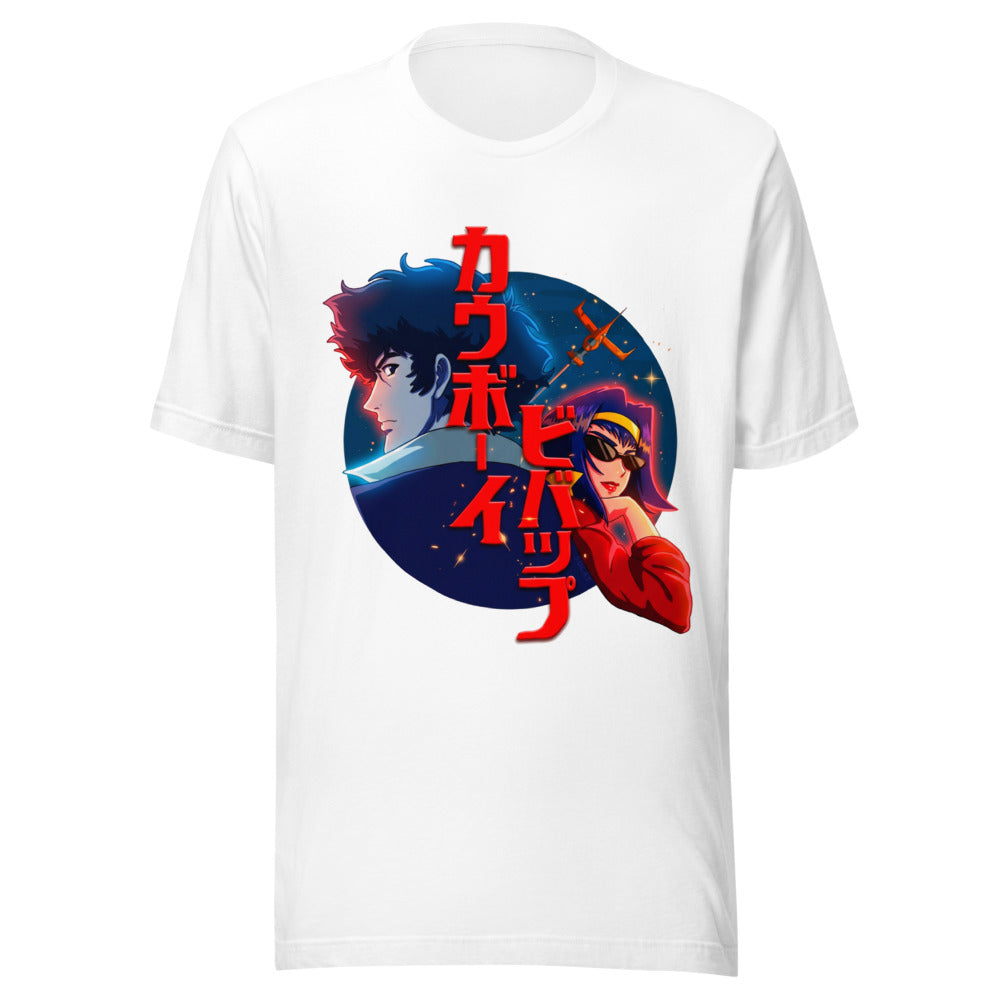 Playera Cowboy Bebop Spike And Faye Red Katakana - Frente grande