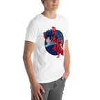 Playera Cowboy Bebop Spike And Faye Red Katakana - Modelo masculino lateral