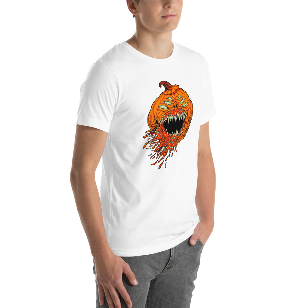 Playera Halloween Pumpkin Monster Four Eyes - Modelo masculino lateral