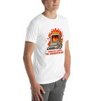 Playera Ningún Correo Me Encuentra Bien Computadora En Llamas - Modelo masculino lateral