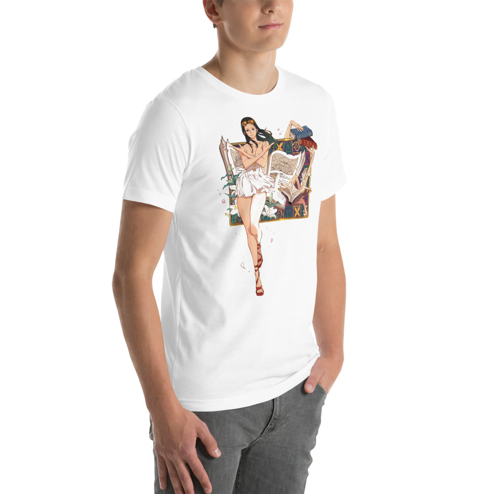 Playera One Piece Nico Robin Ohara Books - Modelo masculino lateral