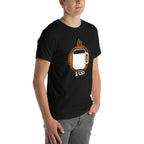 Playera 1 Up Pixel Coffee Mug Amber Glow - Modelo masculino lateral