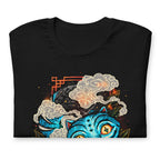 Playera Blue Fanged Cat Crow And Roses - Doblado