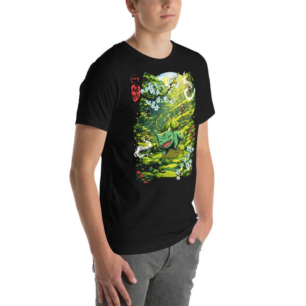 Playera Bulbasaur Sunlit Blossom Forest - Modelo masculino lateral