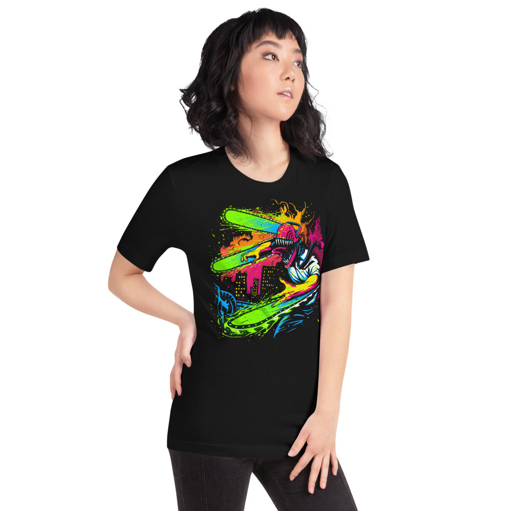 Playera Chainsaw Man Neon Splatter City - Modelo femenina