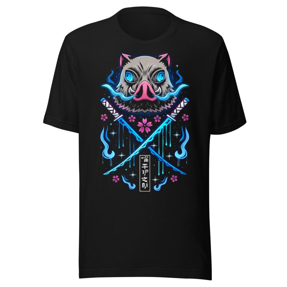 Playera Demon Slayer Inosuke Boar Mask Blue Flames - Frente grande