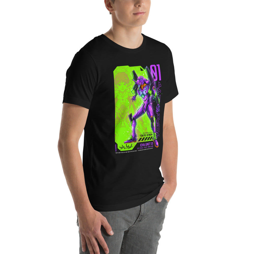 Playera Evangelion Eva 01 Shinji Ikari Nerv - Modelo masculino lateral