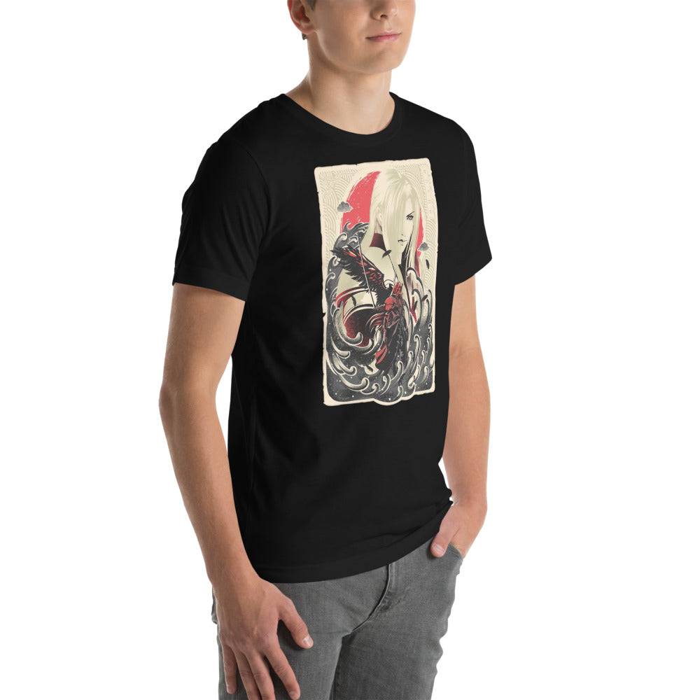 Playera Great Wave Sephiroth Final Fantasy - Modelo masculino lateral