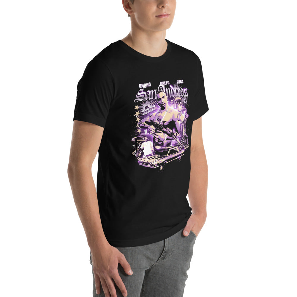 Playera GTA San Andreas Graffiti Lowrider - Modelo masculino lateral