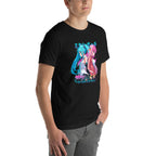 Playera Hatsune Miku Bocchi Back To Back Neon - Modelo masculino lateral