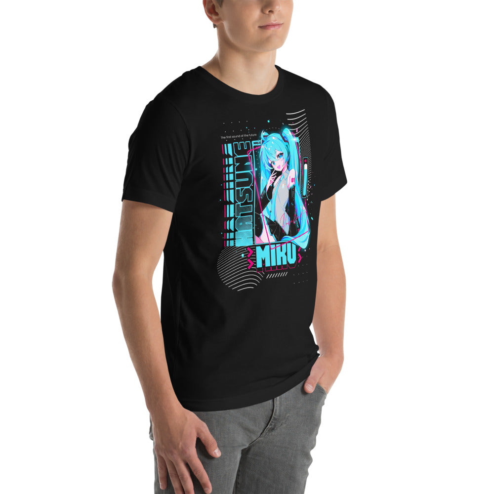 Playera Hatsune Miku The First Sound Of The Future - Modelo masculino lateral