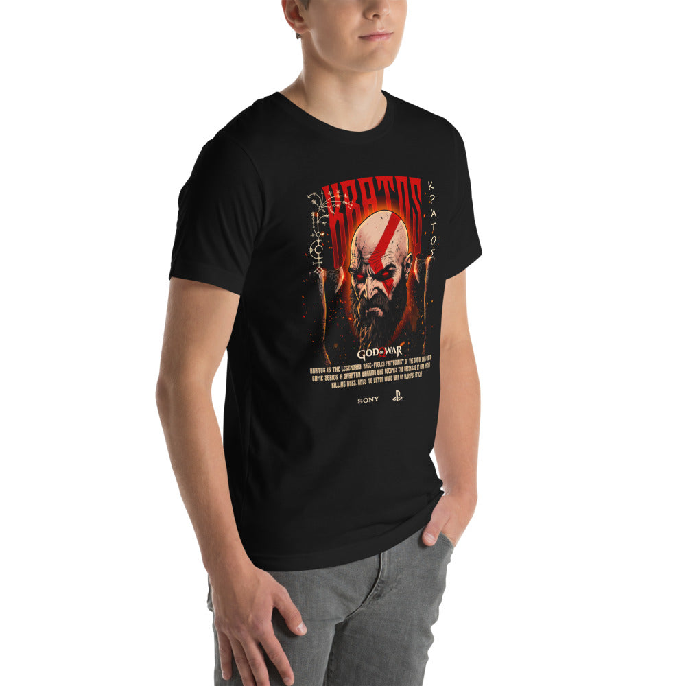 Playera Kratos God Of War Glowing Red Eyes - Modelo masculino lateral
