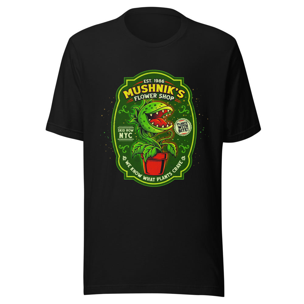 Playera Little Shop of Horrors Mushniks Flower Shop - Frente grande