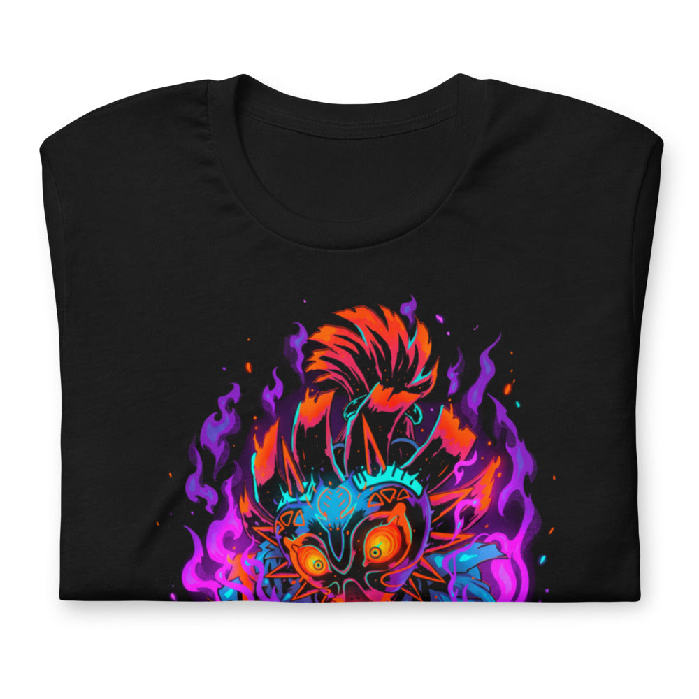 Playera Majora's Mask Skull Kid Neon Purple Flames - Doblado