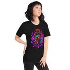 Playera Majora's Mask Skull Kid Neon Purple Flames - Modelo femenina