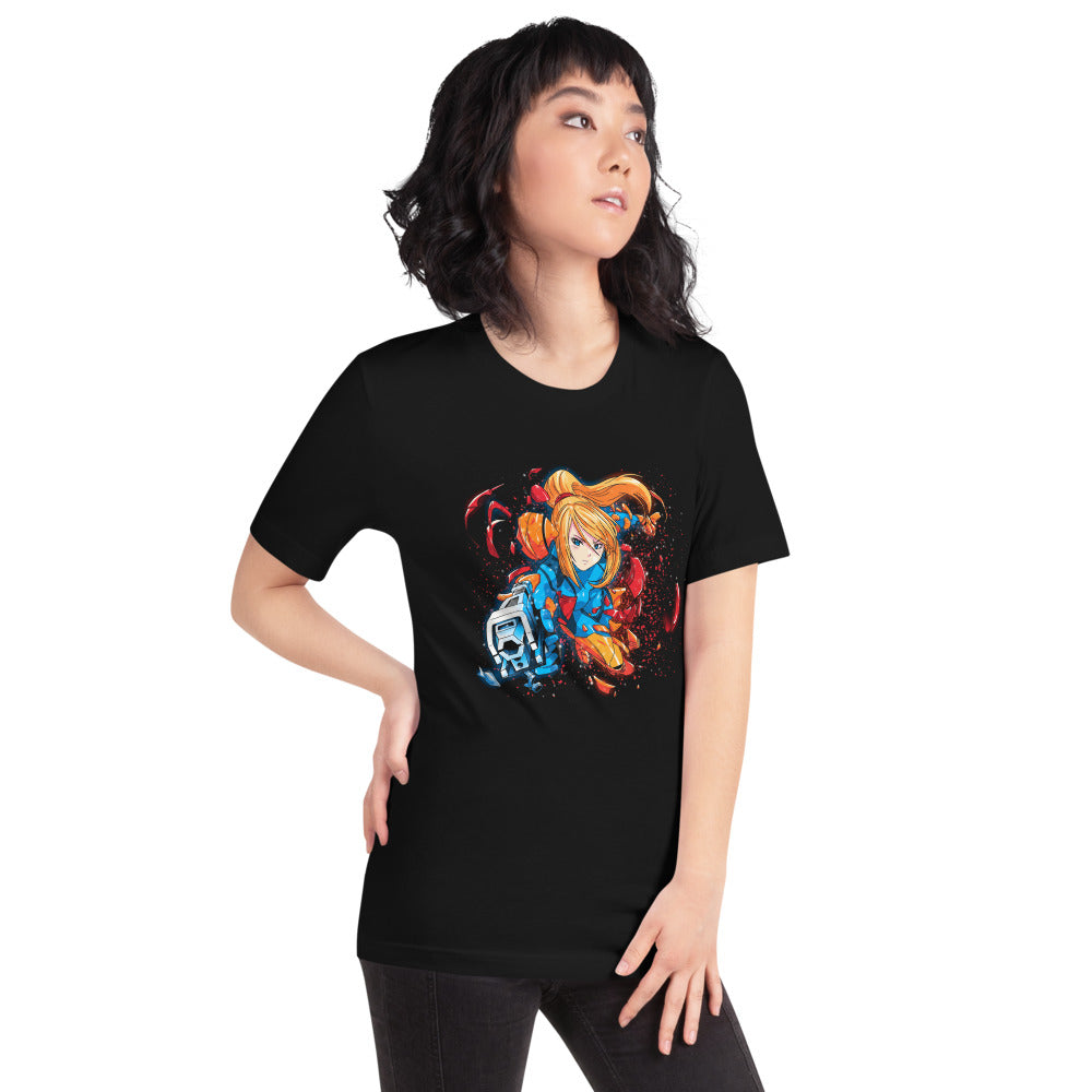 Playera Metroid Samus Arm Cannon Armor Burst - Modelo femenina
