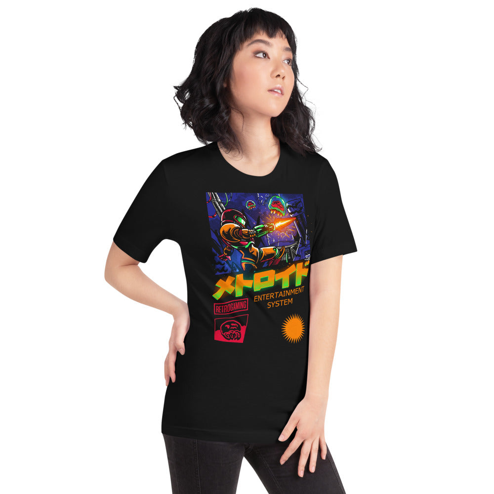 Playera Metroid Samus Retrogaming Katakana Box - Modelo femenina