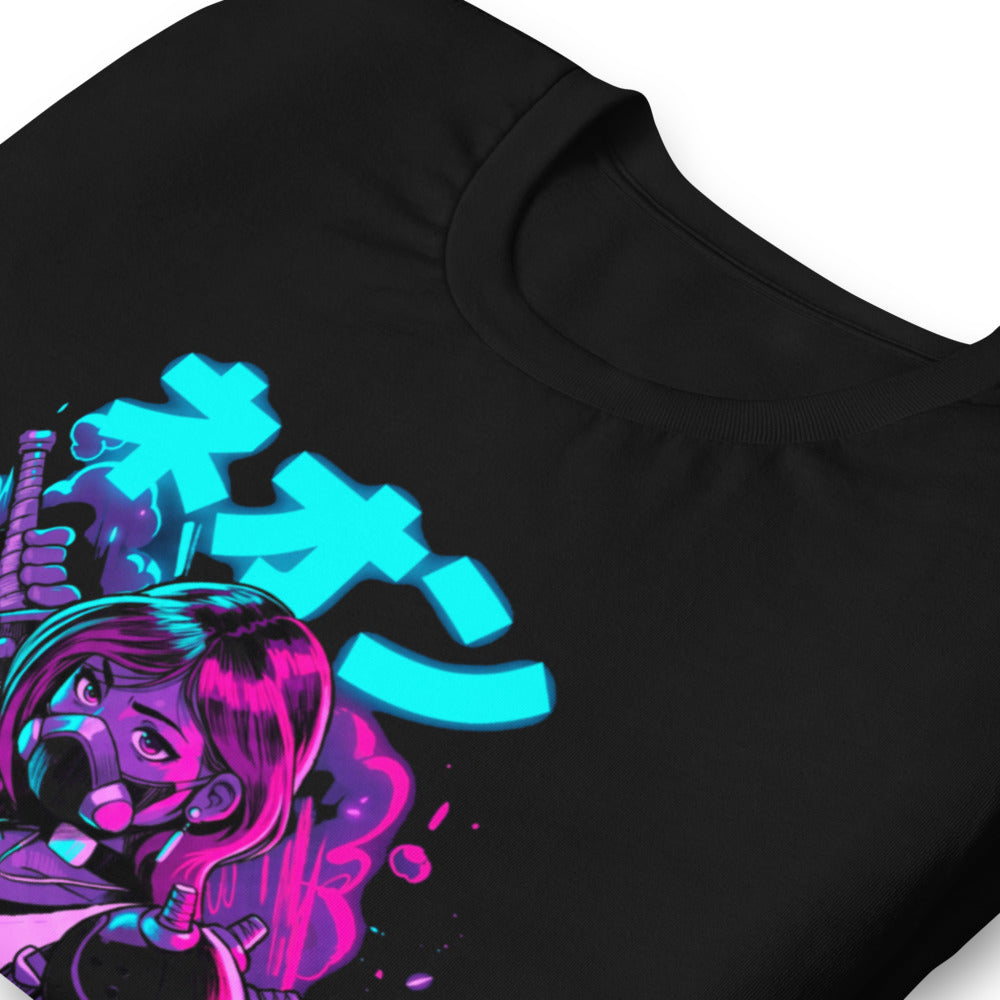 Playera Neon Gas Mask Girl Cyberpunk Armor - Doblado zoom
