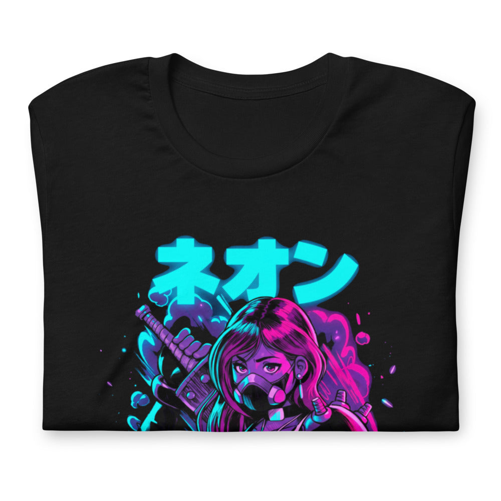 Playera Neon Gas Mask Girl Cyberpunk Armor - Doblado