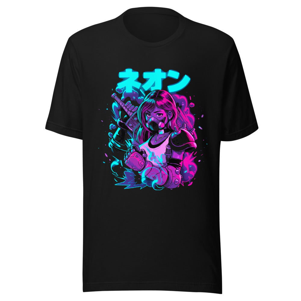 Playera Neon Gas Mask Girl Cyberpunk Armor - Frente grande