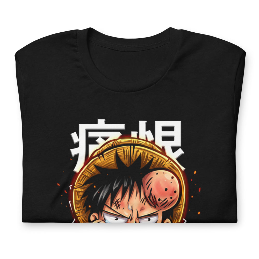Playera One Piece Luffy Crying Swollen Lips Kanji - Doblado