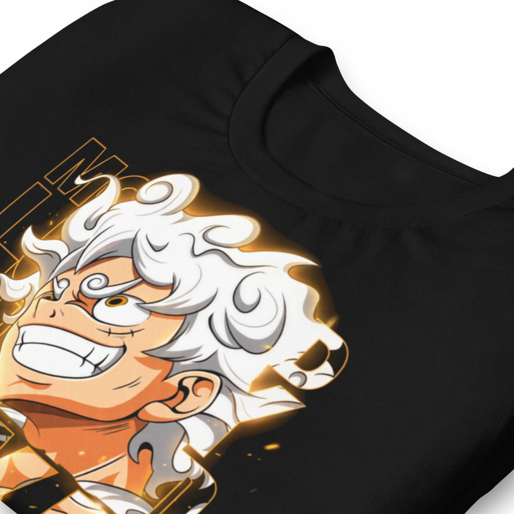 Playera One Piece Luffy Gear 5 Nika Gold Typography - Doblado zoom
