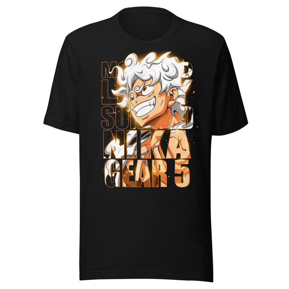 Playera One Piece Luffy Gear 5 Nika Gold Typography - Frente grande
