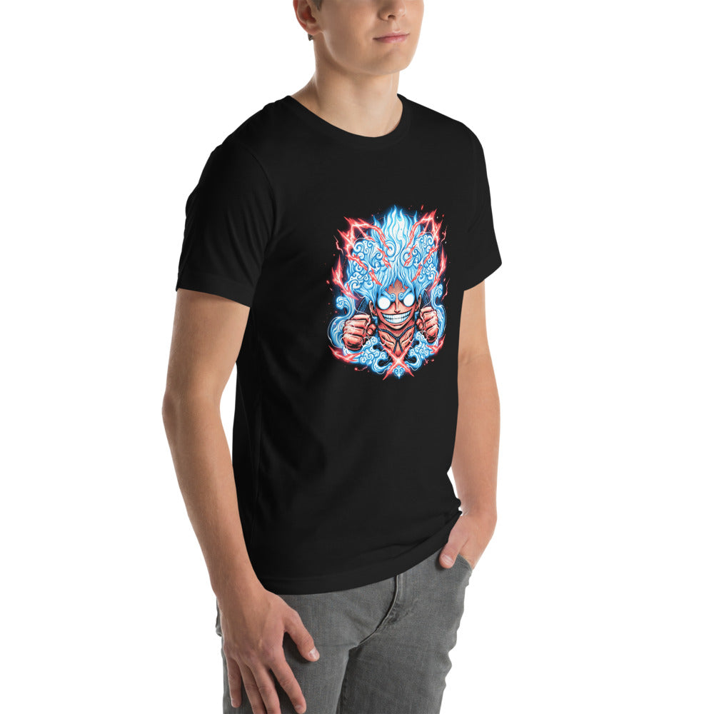 Playera One Piece Luffy Gear 5 Red Lightning - Modelo masculino lateral