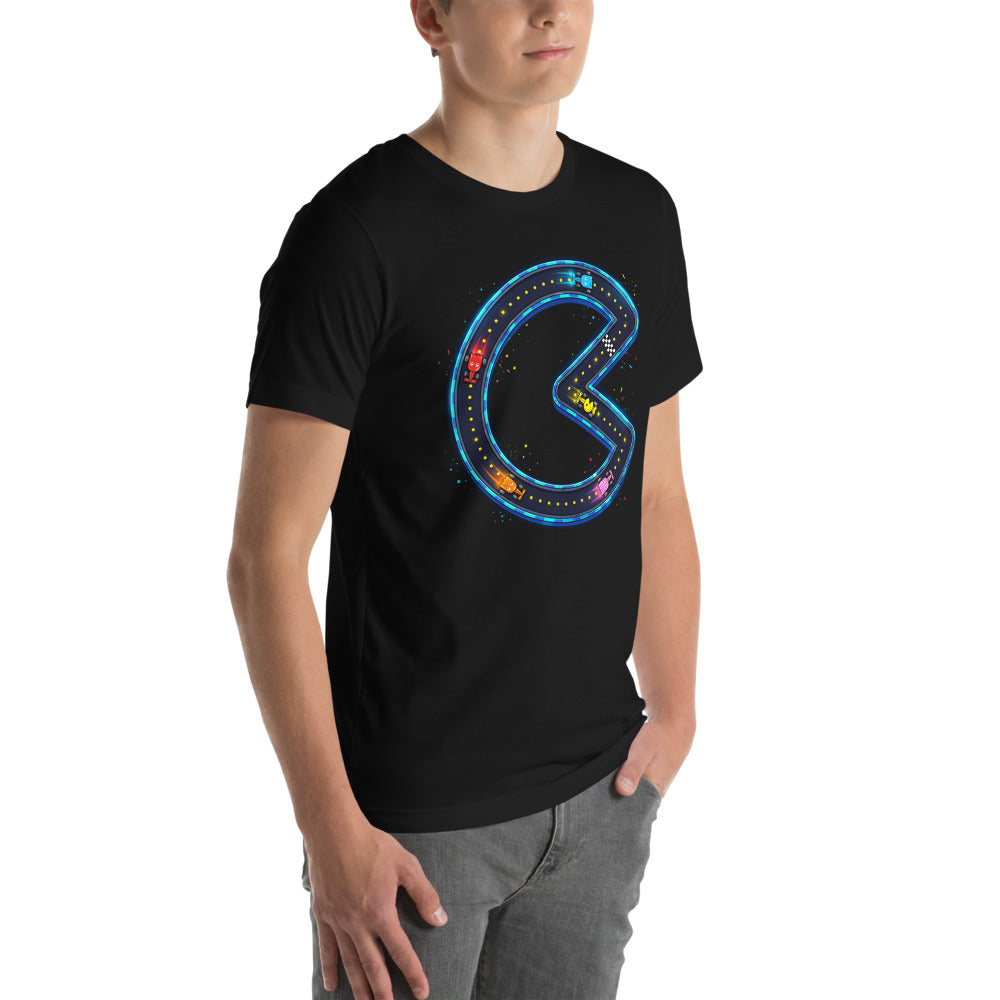 Playera Pac-Man Ghost F1 Racers Neon Track - Modelo masculino lateral