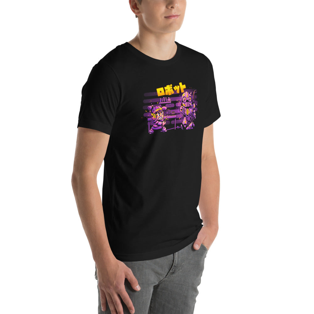 Playera Robotto Katakana Girl Mechanic Giant Robot - Modelo masculino lateral