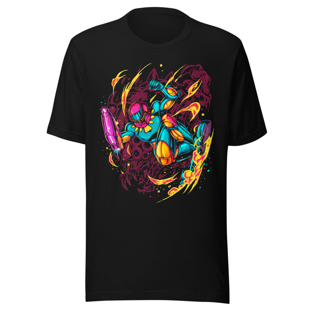 Playera Teal Power Suit Arm Cannon Jump Kick - Frente grande