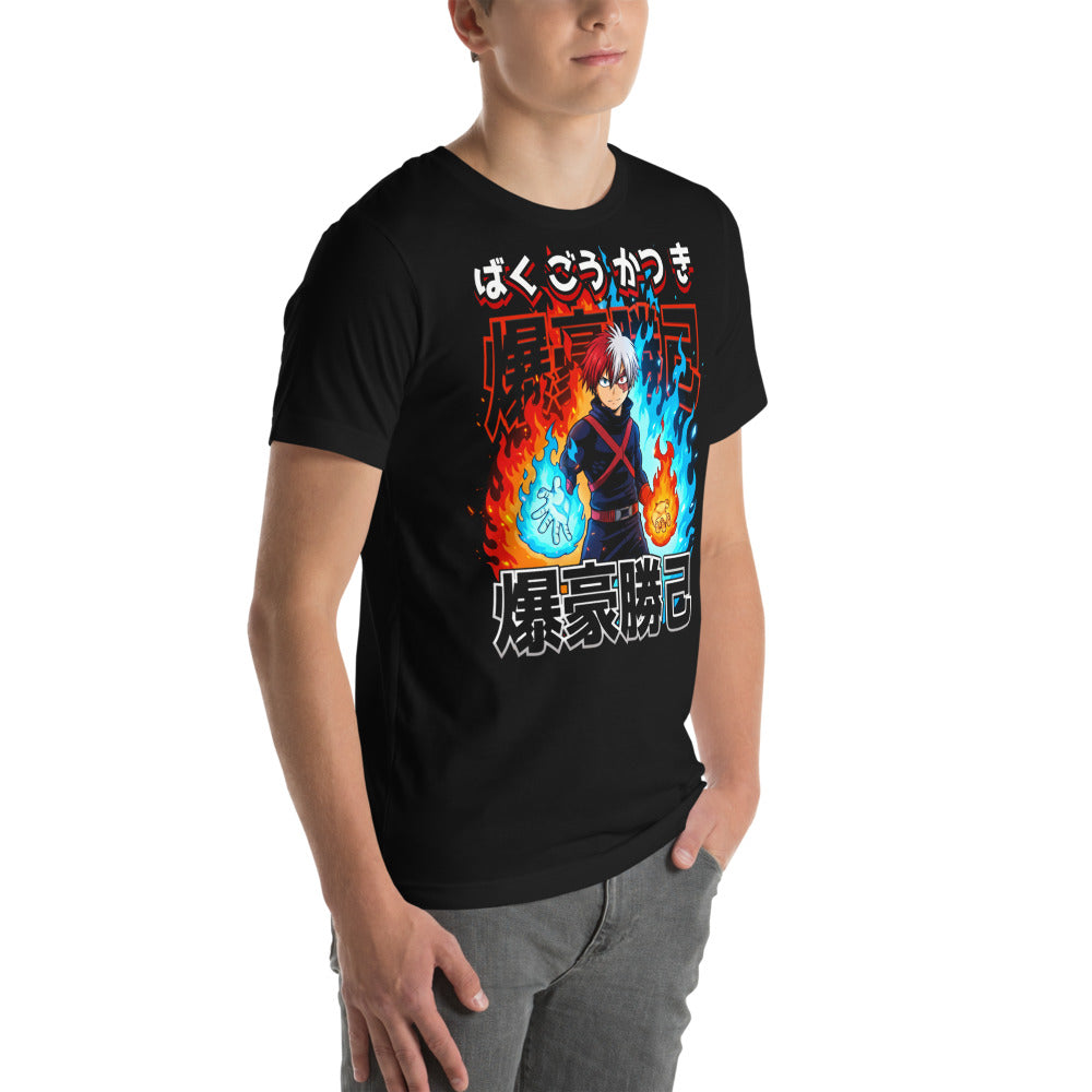 Playera Todoroki Fire And Ice My Hero Academia - Modelo masculino lateral