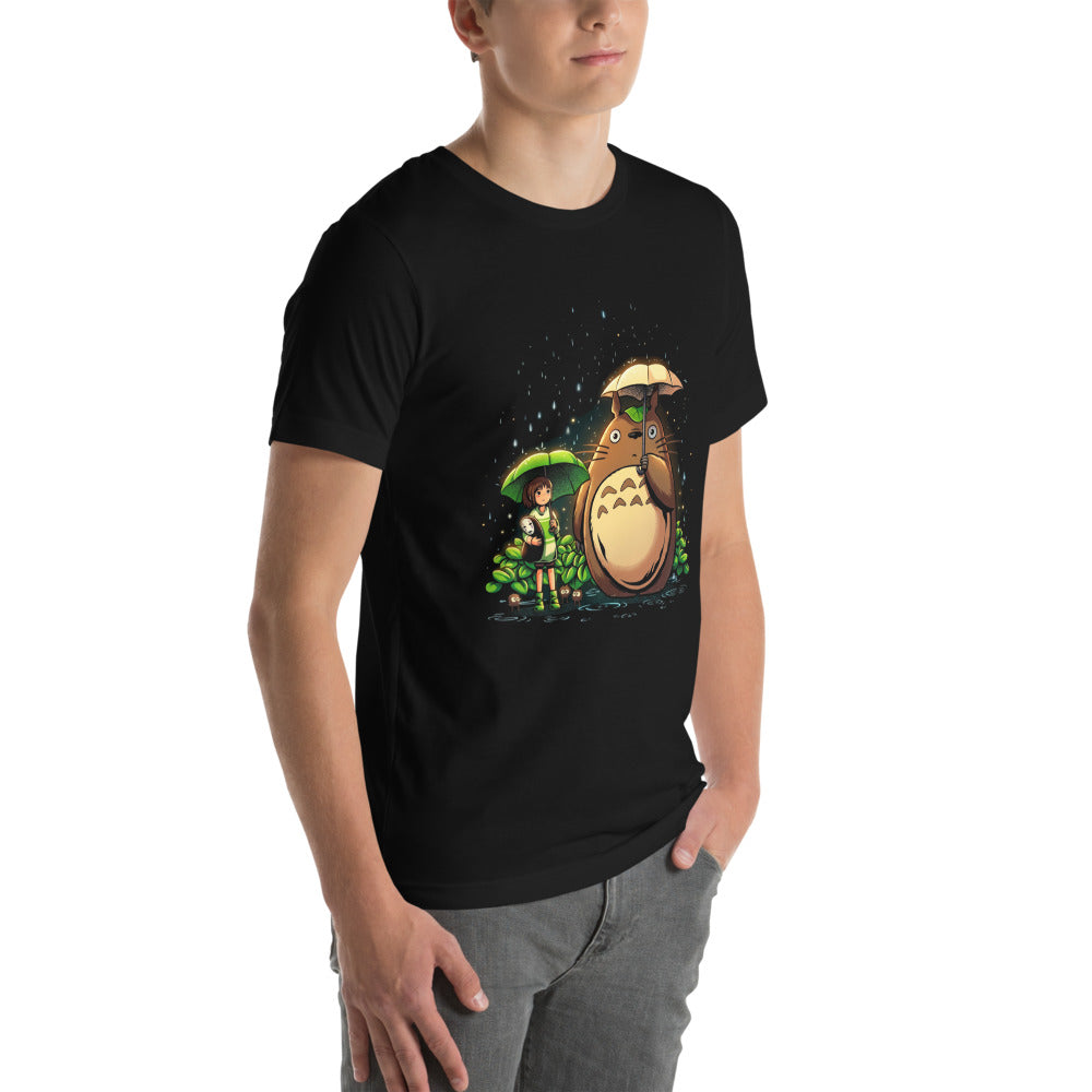 Playera Totoro Chihiro No Face Rain Umbrellas - Modelo masculino lateral