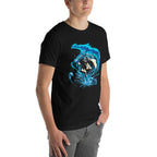 Playera Water Wizard Blue Dragon Splash - Modelo masculino lateral