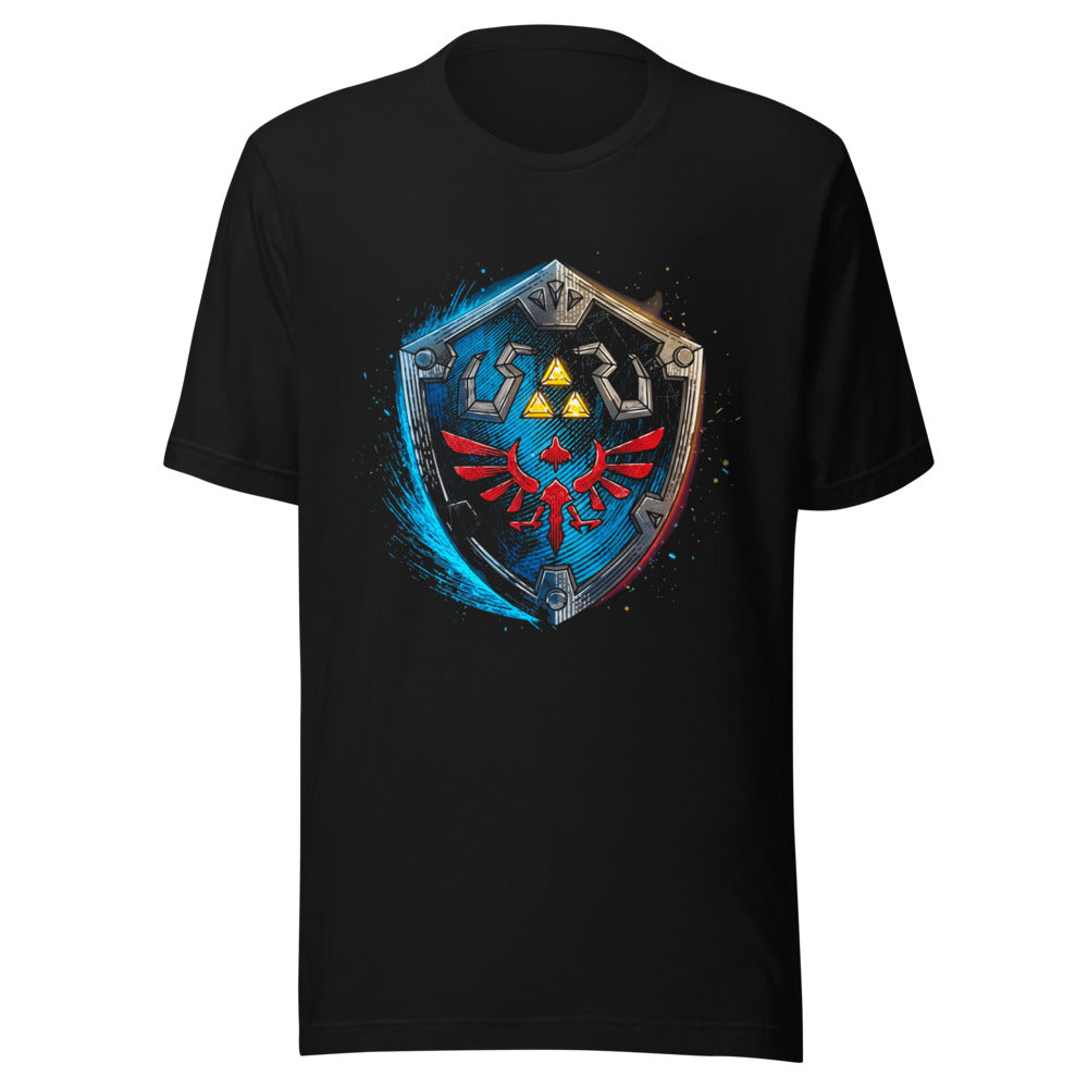 Playera Zelda Hylian Shield Triforce Blue Brushstroke - Frente grande