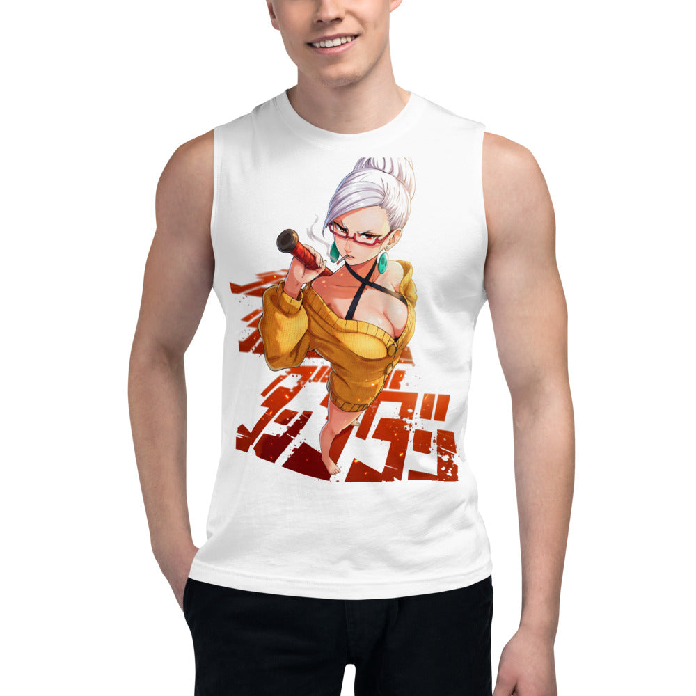 Sin mangas Anime Girl Yellow Sweater Red Glasses - Modelo masculino