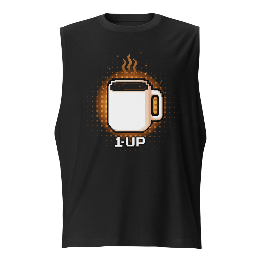 Sin mangas 1 Up Pixel Coffee Mug Amber Glow - Frente